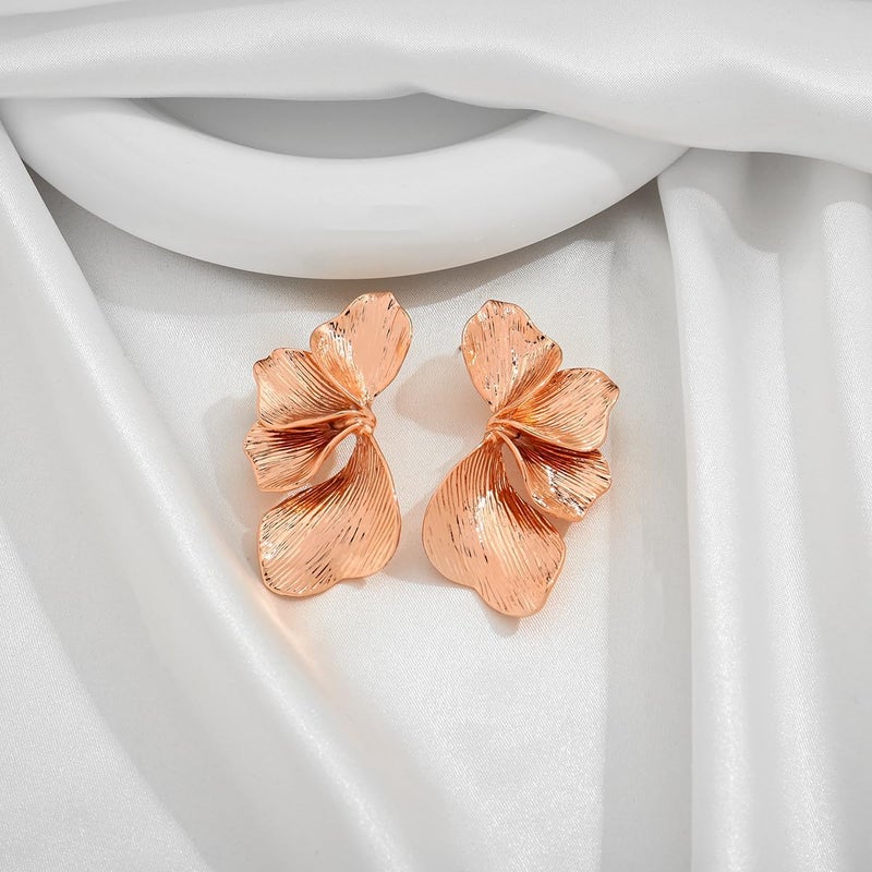 FAUTHENTICUTE Chunky Gold Statement Earrings For Women Gold Plated Sectored Flower Leaf Shell Angel Wing Earrings Large Stud Earrings Hypoallergenic Earrings - Image 4